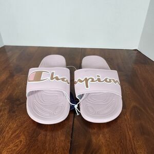 Champion Slide Mega Split Script Hush Pink/Rose Gold Shoe Women's Size 10